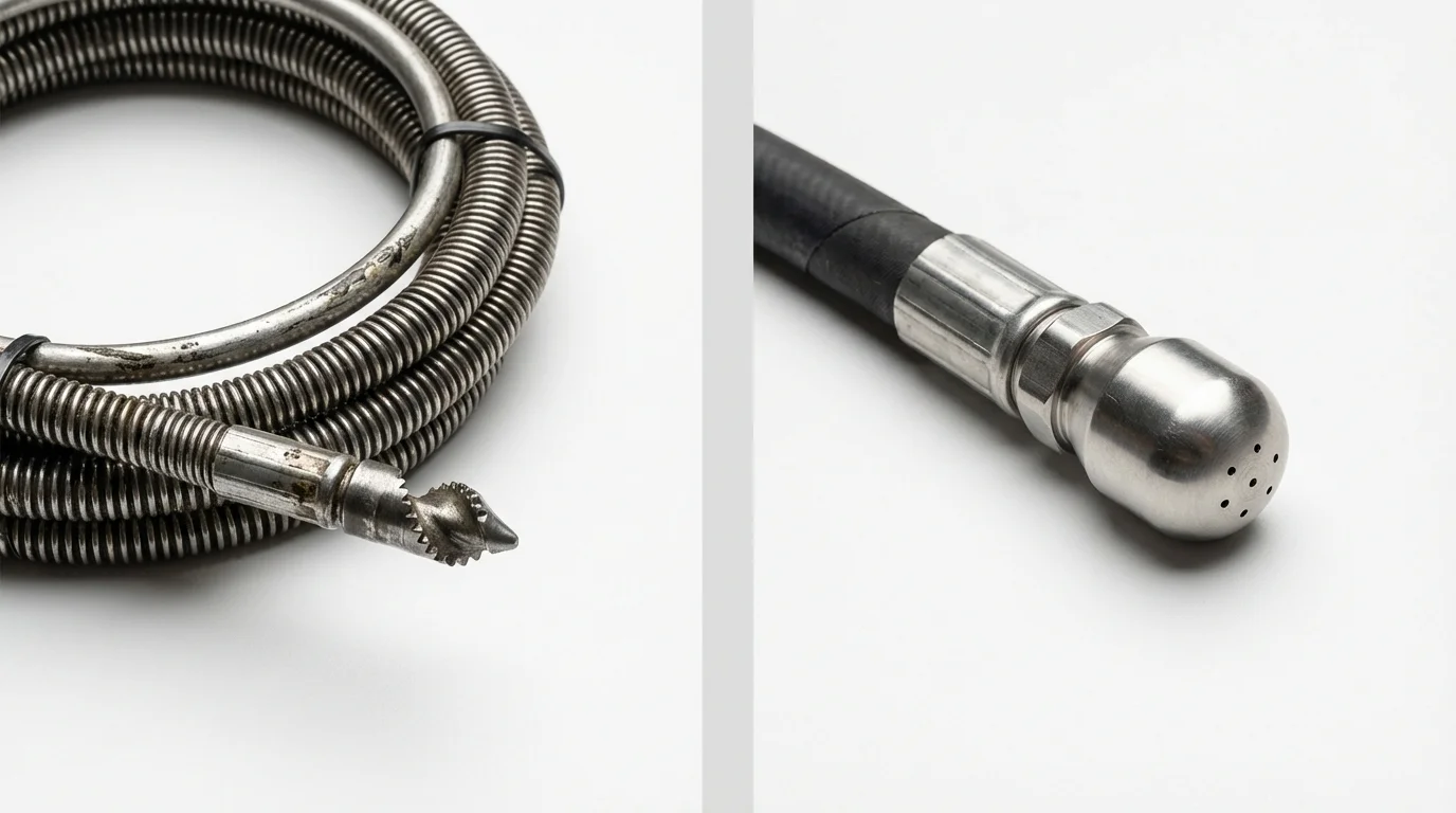 Drain snake cable and hydro jetting nozzle used for drain cleaning in Stonewall, LA