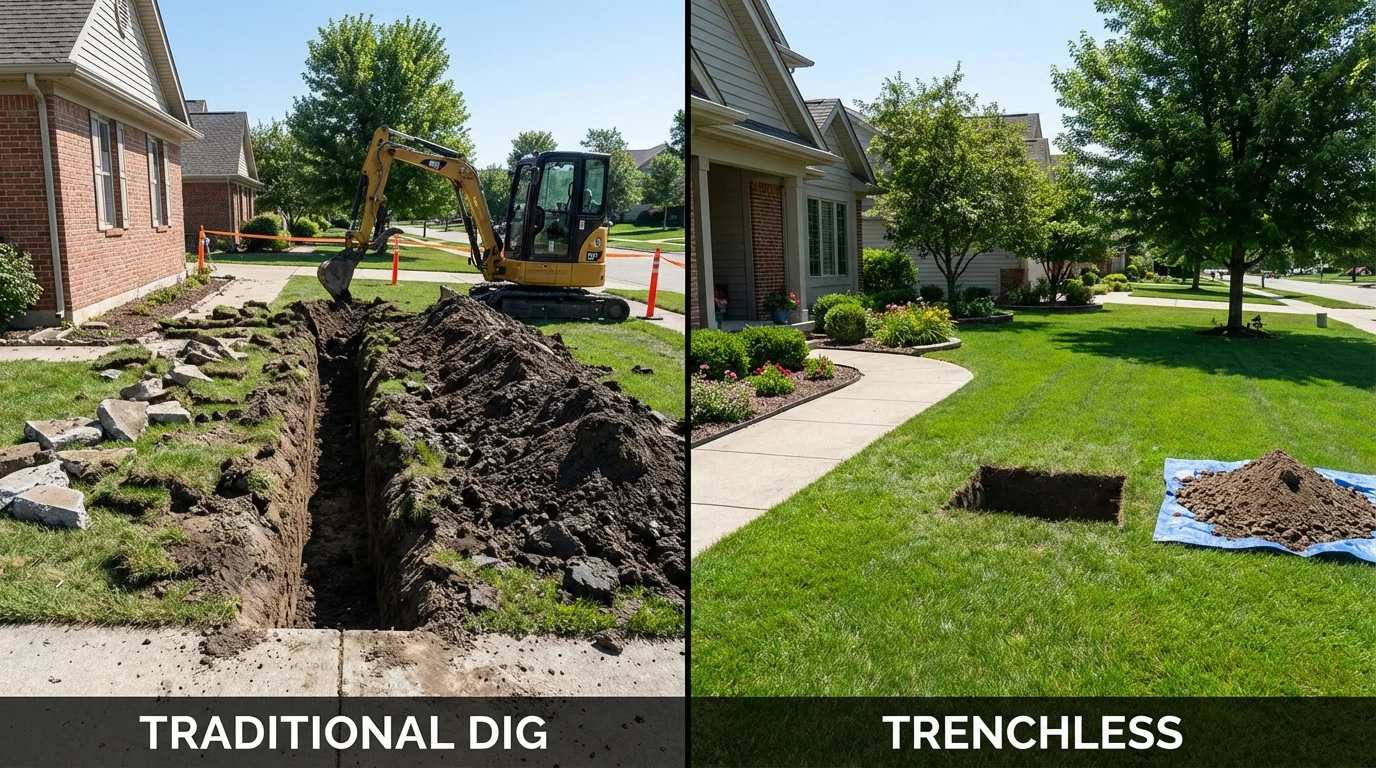 Trenchless sewer repair with minimal yard damage versus traditional excavation in Stonewall, LA